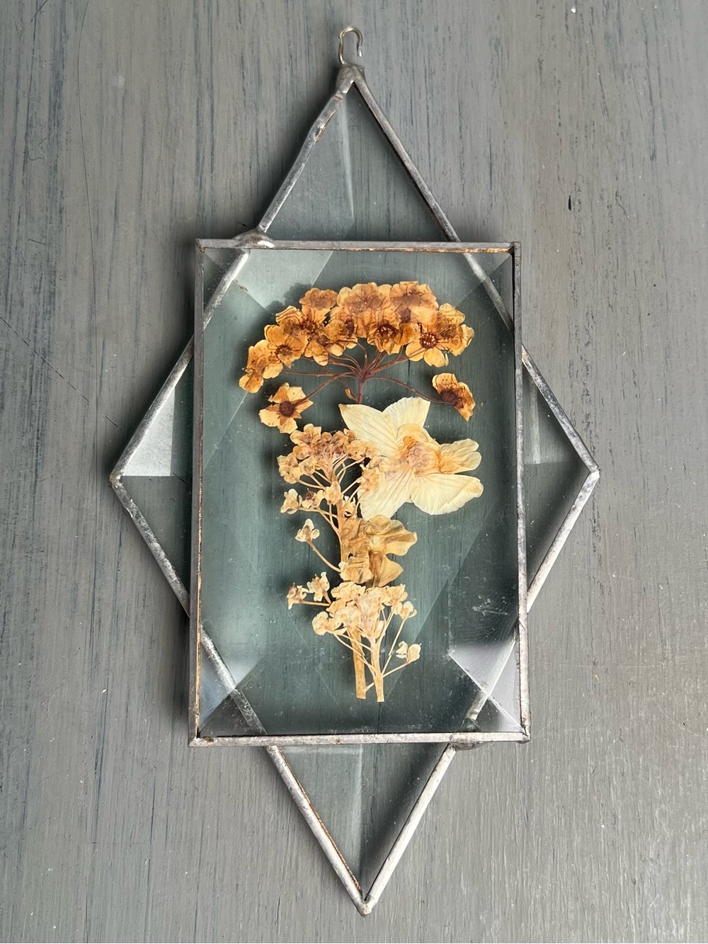 Pressed Flower Glass Wall Hanging - Yellow Floral